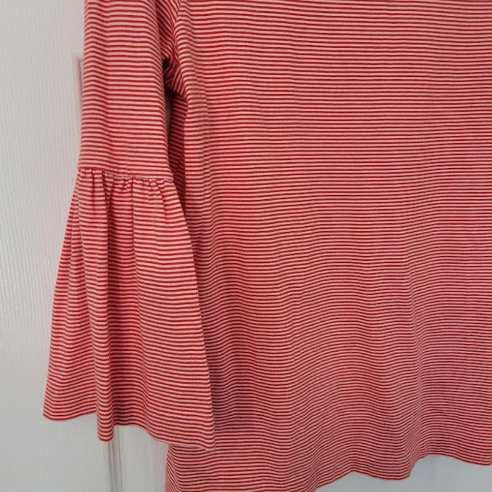 J. Crew red striped‎ cotton top with flared sleeves NWOT
